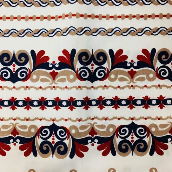 Vintage 1960s Striped Filigree Dress Maroon Navy Shift | B 41" - Picture 5 of 10